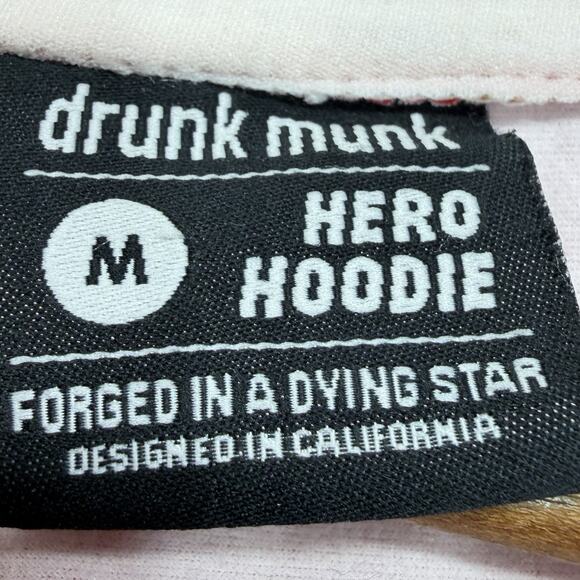 Drunk Munk Hero Hoodie Mens Sz M Red Yellow Doop Zip Up Cosplay Jacket Superhero - Picture 9 of 9